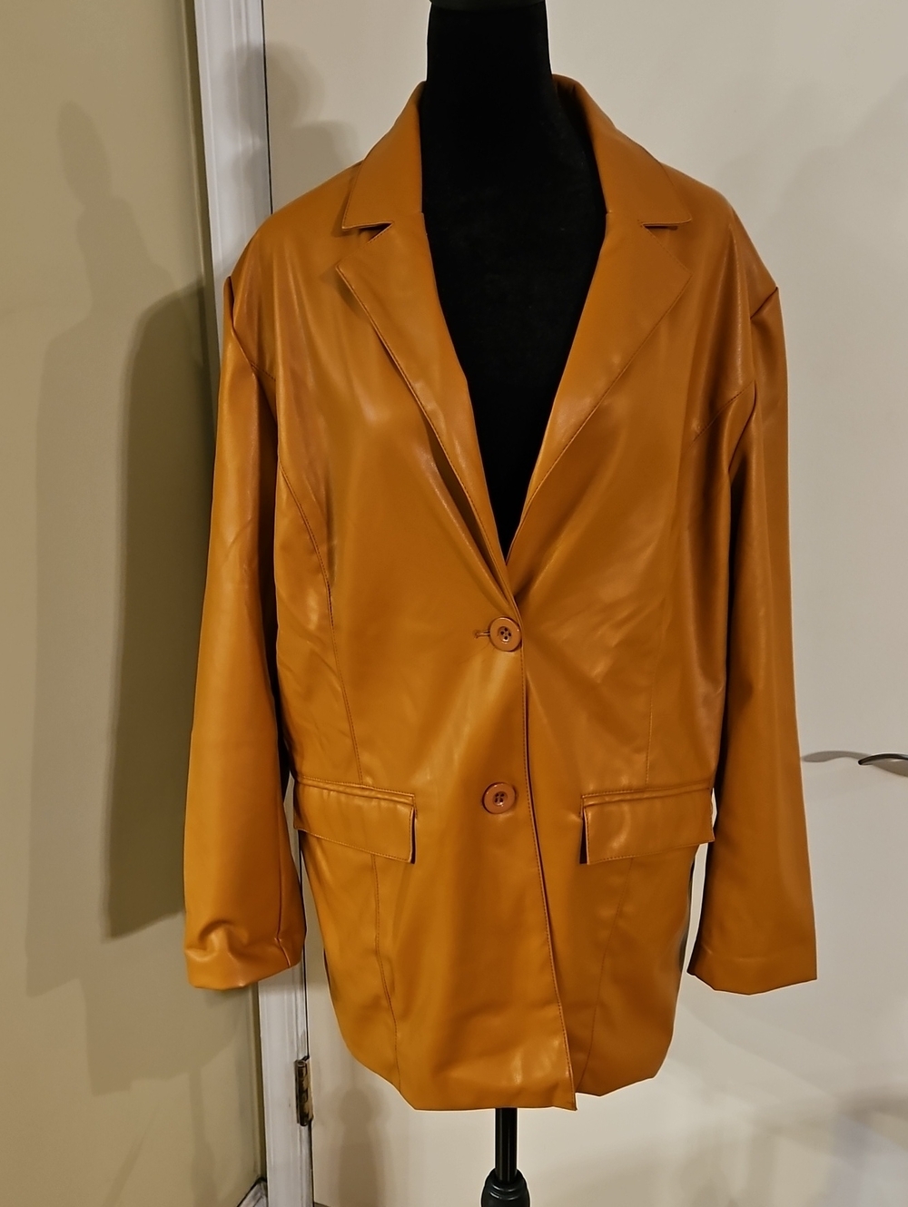 Baccini Camel Brown Faux Leather Oversized Blazer Jacket L
